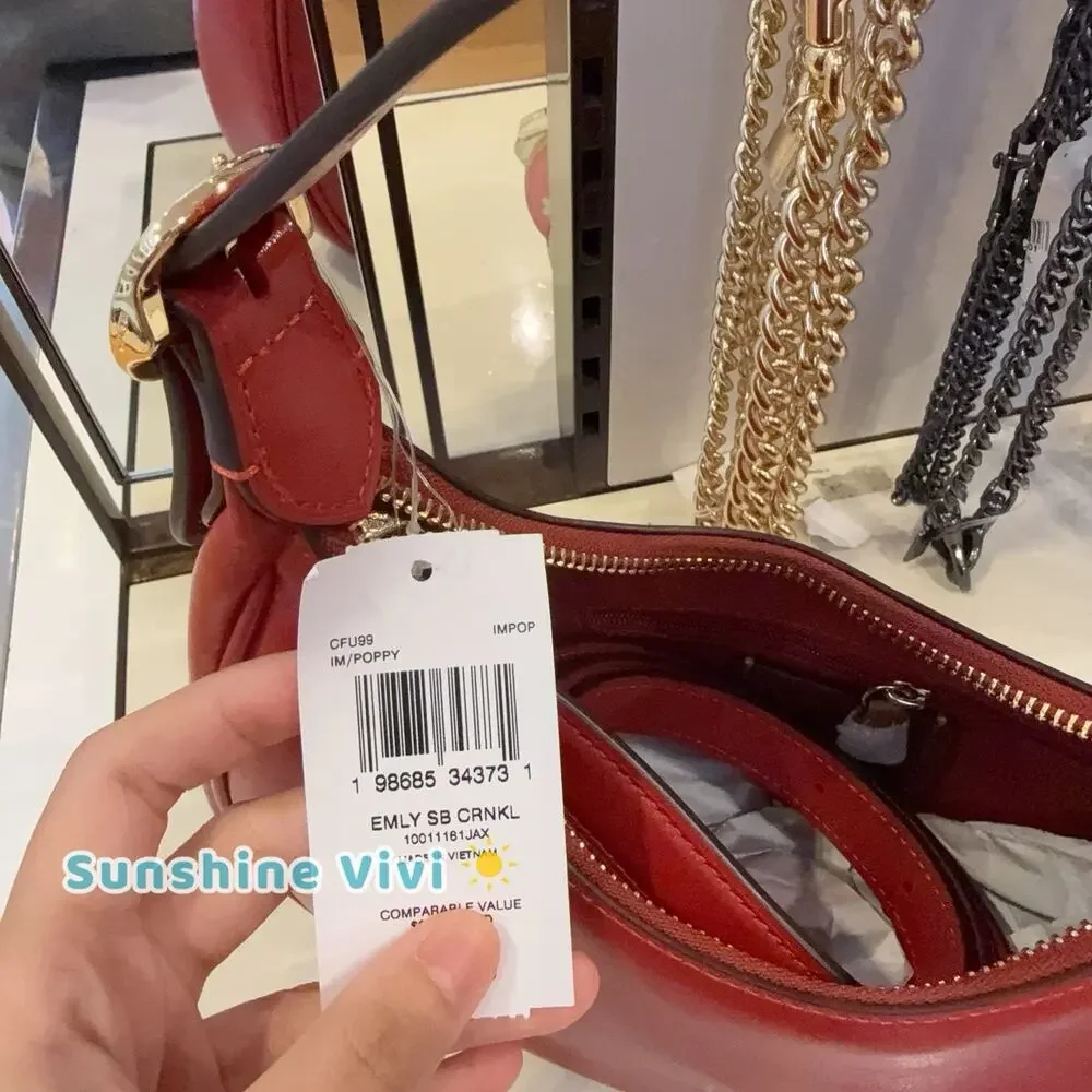 NWT Coach Emily Shoulder Bag Shiny smooth leather CDX34 Gold/Poppy